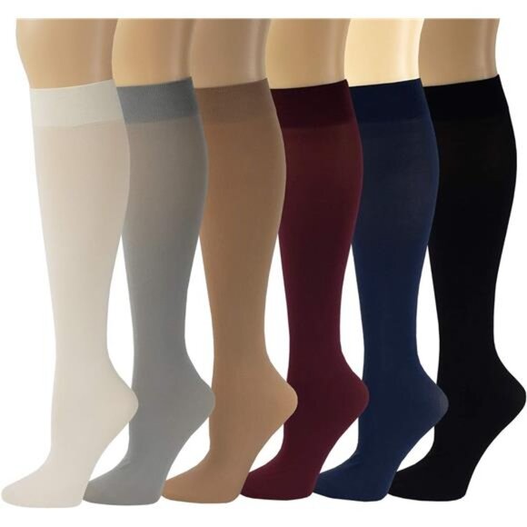 6 Pairs Women Opaque Stretchy Spandex Knee High Trouser Socks - Picture 1 of 8